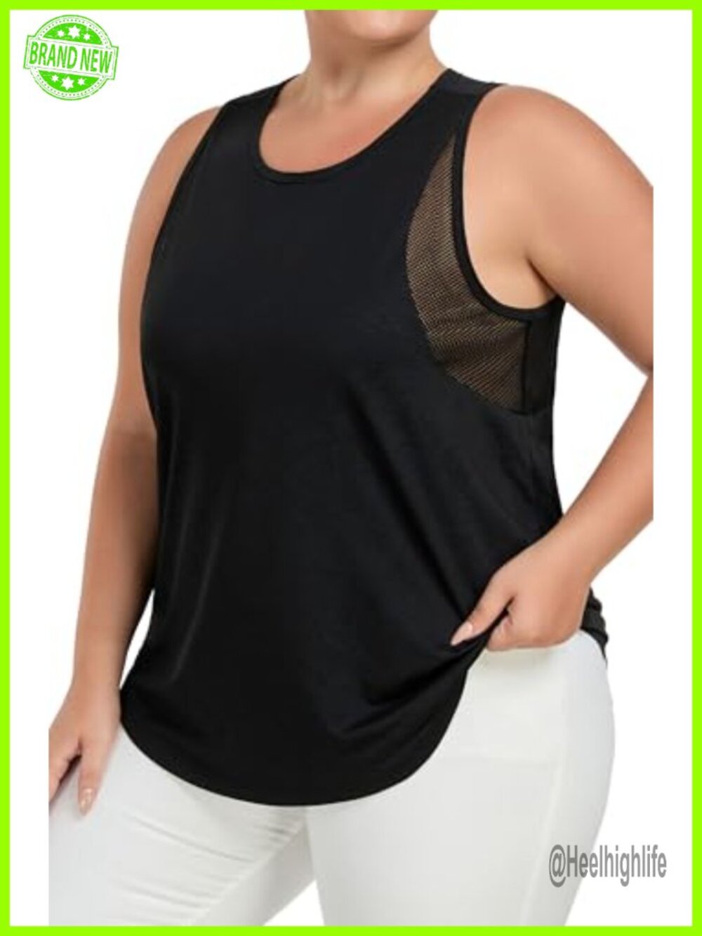 Plus Size Sleeveless Athletic Tank Top with Mesh Panels Loose Fit Flow